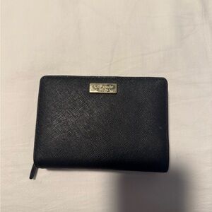 kate spade Black Textured Zip Wallet with Gold Logo